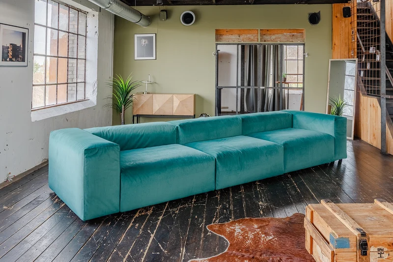 KAWOLA Sofa MIA Modulares Sofa 8-tlg. Velvet grün