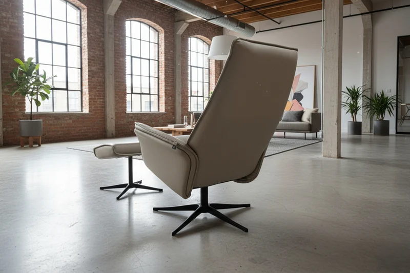 KAWOLA Relaxsessel JOSIANE Drehsessel Leder grau mit Hocker