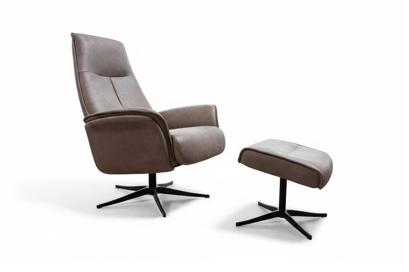 KAWOLA Relaxsessel JOSIANE Drehsessel Lederfaserstoff anthrazit mit Hocker