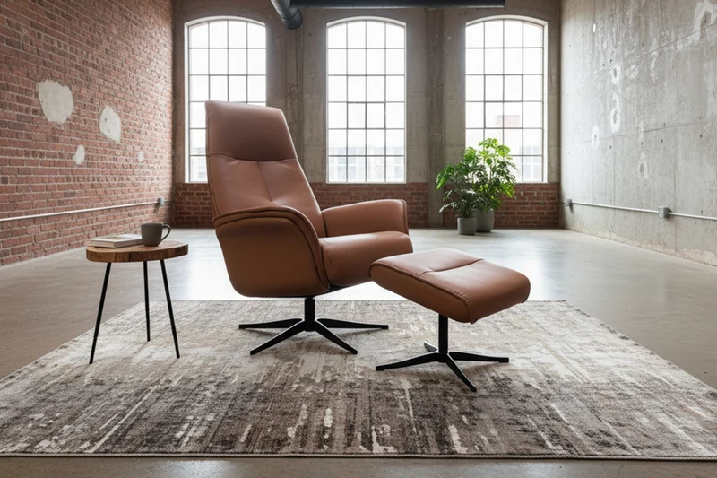 KAWOLA Relaxsessel JOSIANE Drehsessel Leder braun mit Hocker