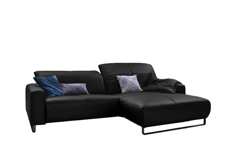 KAWOLA Sofa YORK Leder Recamiere schwarz
