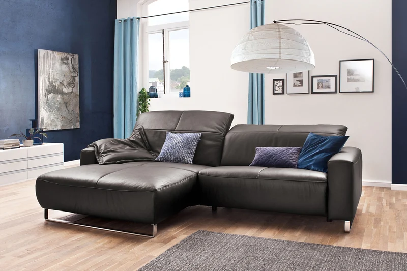 KAWOLA Sofa YORK Leder Recamiere asphalt