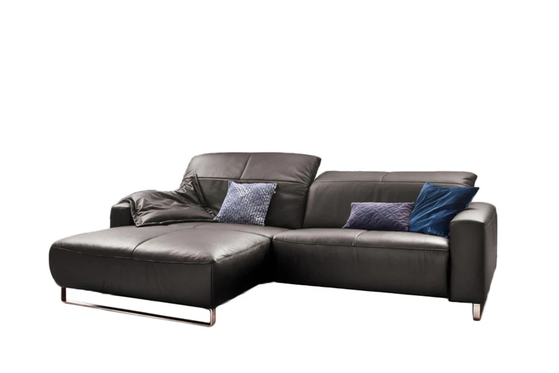 KAWOLA Sofa YORK Leder Recamiere asphalt
