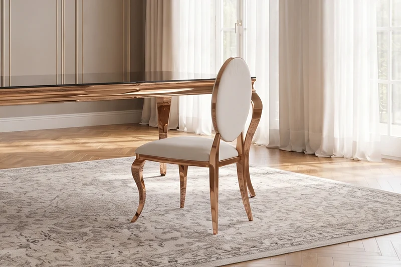 KAWOLA Esszimmerstuhl LINDA Barock rosé gold Velvet cremeweiß