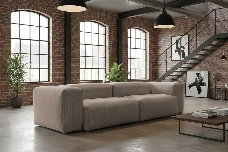 KAWOLA Sofa CELESTE 4-Sitzer mit Hocker Cord taupe