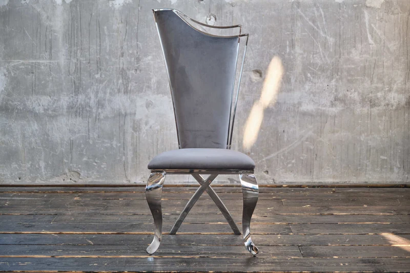 B-Ware KAWOLA Stuhl AMALIA Esszimmerstuhl Barock Velvet grau
