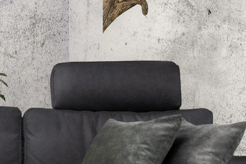 KAWOLA Sofa LOLA Ecksofa Stoff schwarz mit motorischer Relaxfunktion