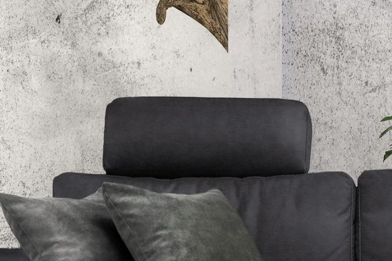 KAWOLA Sofa LOLA Ecksofa Stoff schwarz mit motorischer Relaxfunktion