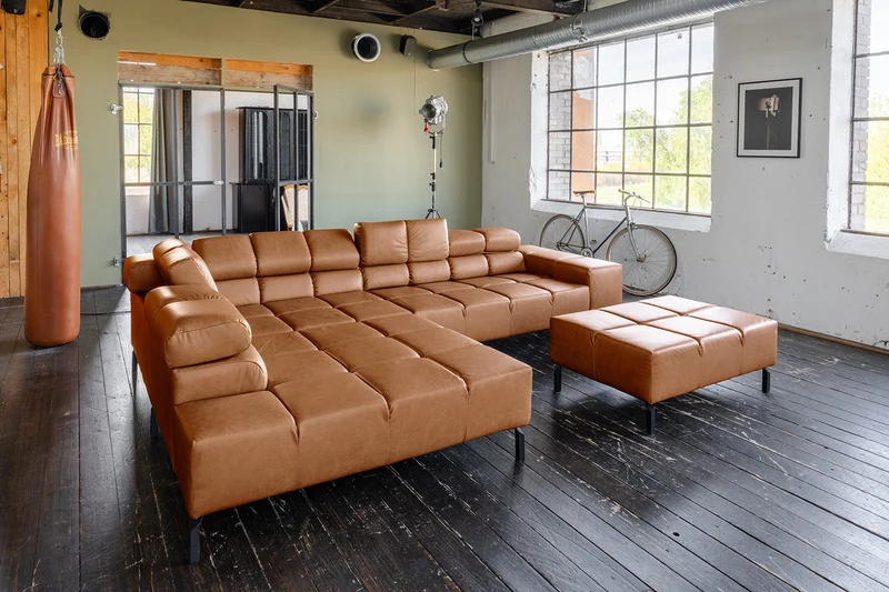 KAWOLA Sofa NELSON Ecksofa Leder cognac