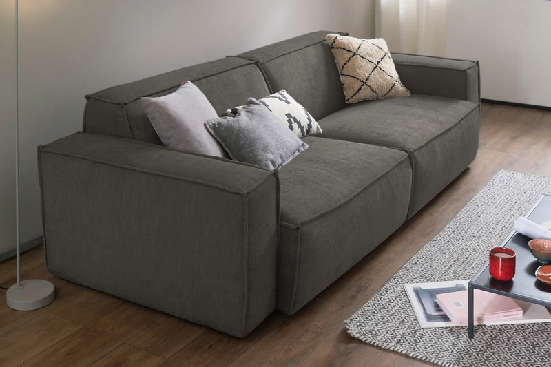 KAWOLA Sitzgruppe SAMU 3-Sitzer 2-Sitzer Chenille-Stoff grau