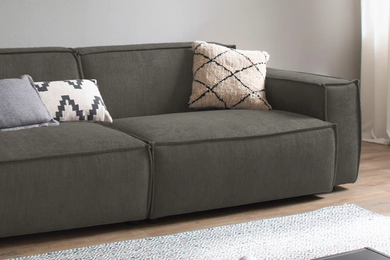 KAWOLA Sitzgruppe SAMU 3-Sitzer 2-Sitzer Chenille-Stoff grau
