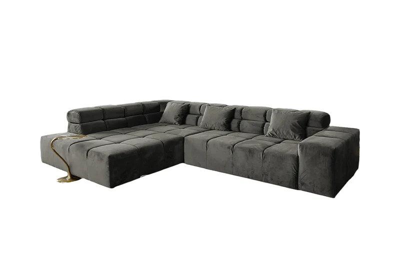 B-Ware KAWOLA Sofa NEVADA Ecksofa Velvet grau Recamiere links mit motorischem Sitzvorzug