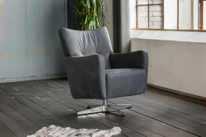 B-Ware KAWOLA Sessel ALINE Drehsessel Sessel Leder schwarz 68x87x72cm (B/H/T)