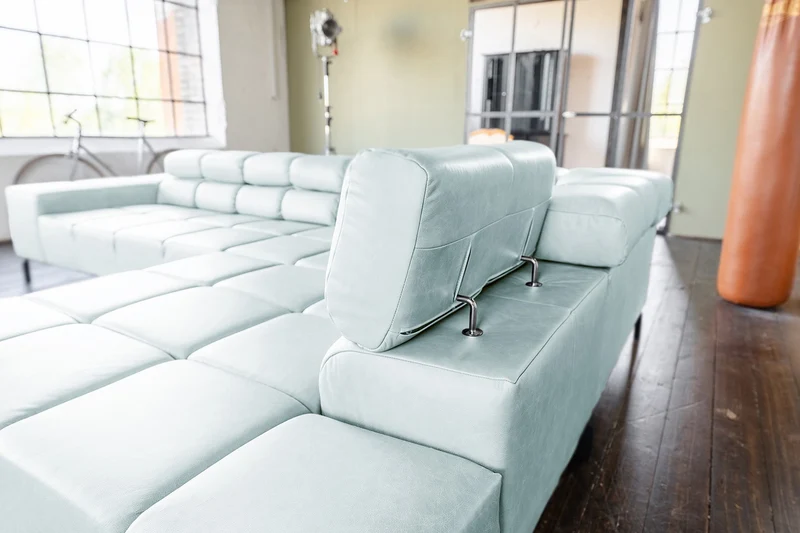 KAWOLA Sofa NELSON Ecksofa Leder hellblau