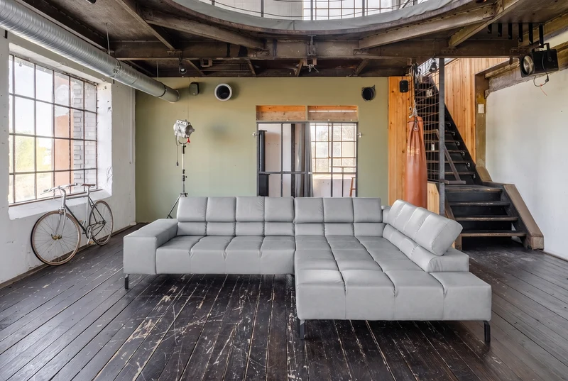 KAWOLA Sofa NELSON Ecksofa Leder hellgrau