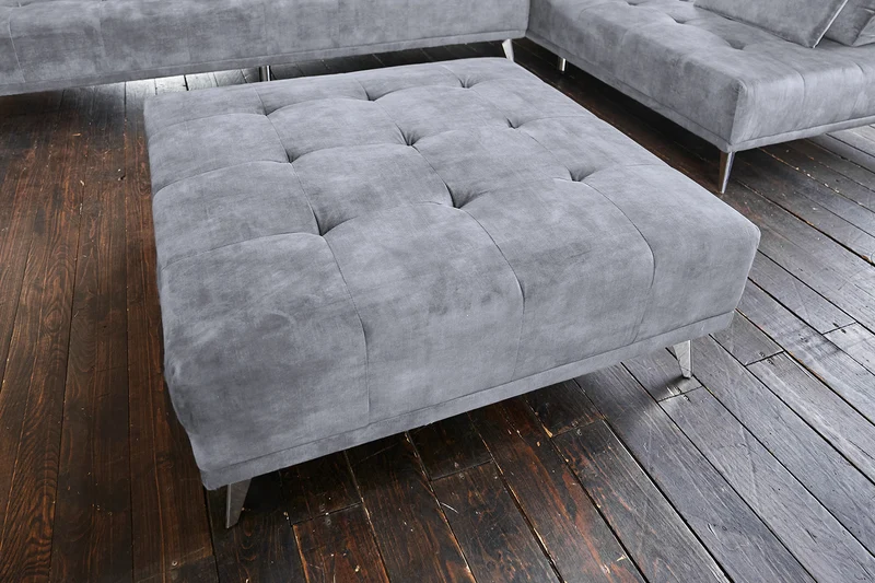 KAWOLA Sofa WIOLO Ecksofa velvet mit Hocker grau