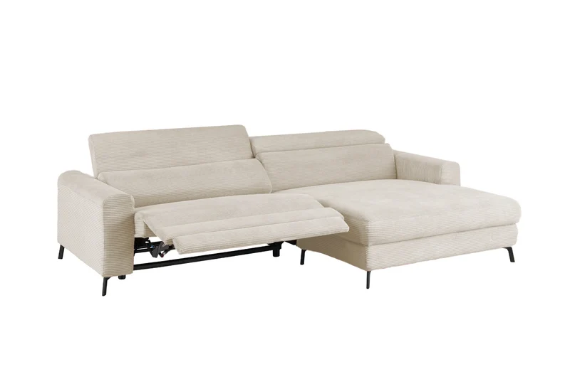 KAWOLA Sofa LAISKA Ecksofa Relaxfunktion teilmotorisch Cord cremeweiß