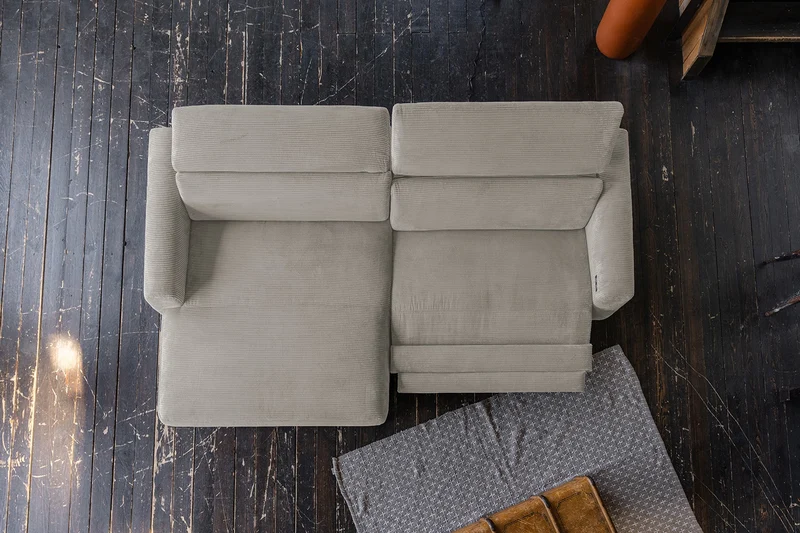 KAWOLA Sofa LAISKA Ecksofa Relaxfunktion teilmotorisch Cord steingrau