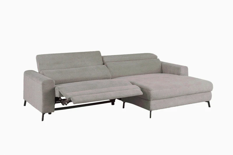 KAWOLA Sofa LAISKA Ecksofa Relaxfunktion teilmotorisch Cord steingrau