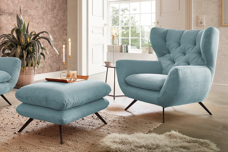 KAWOLA Sessel CHARME Hochlehnsessel Cord hellblau