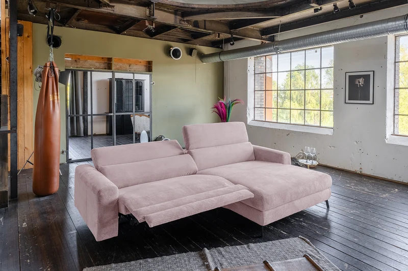 KAWOLA Sofa LAISKA Ecksofa Relaxfunktion teilmotorisch Cord rosa