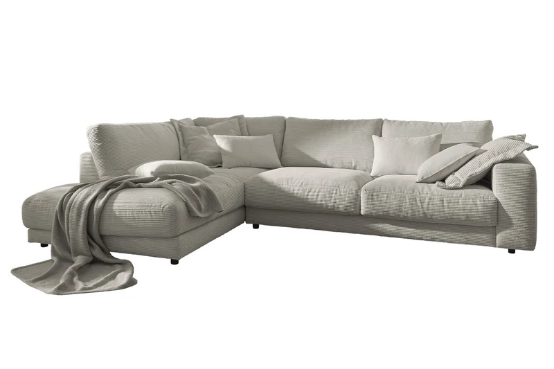 KAWOLA Sofa MADELINE Ecksofa mit Recamiere Cord steingrau