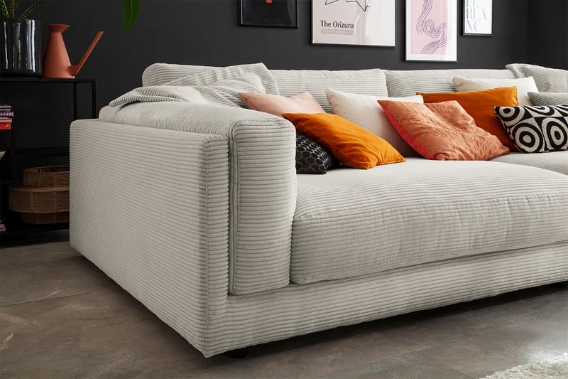 KAWOLA Big Sofa RAINA Cord steingrau