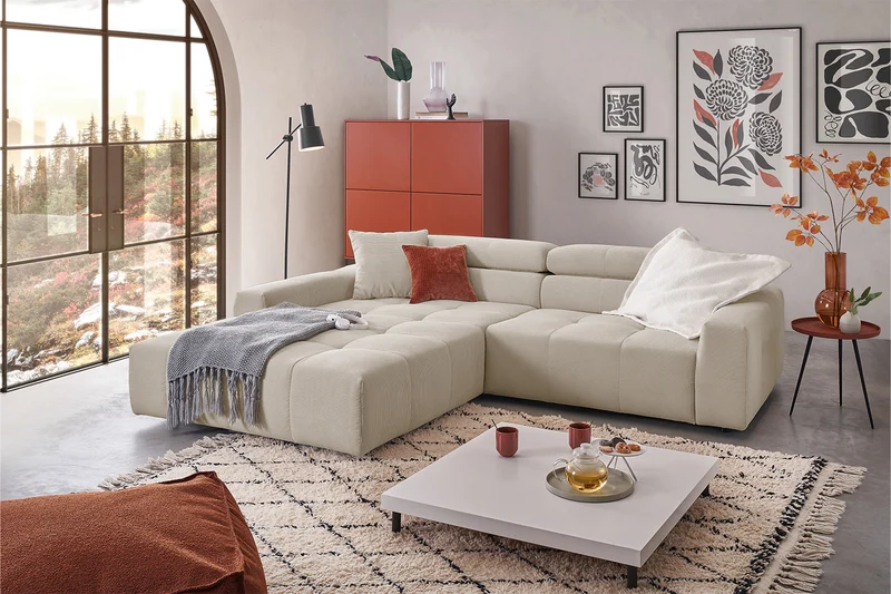 KAWOLA Sofa RENO Ecksofa Feincord beige