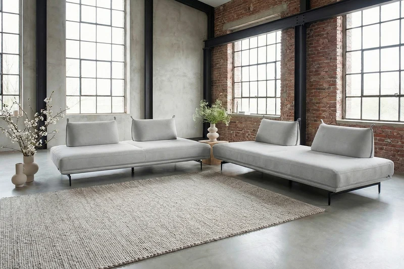 KAWOLA Ecksofa CANE Schlafsofa Daybed Stoff grau