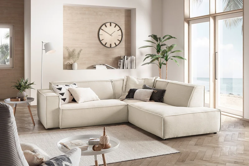 KAWOLA Sofa SAMU Ecksofa Cord cremeweiß