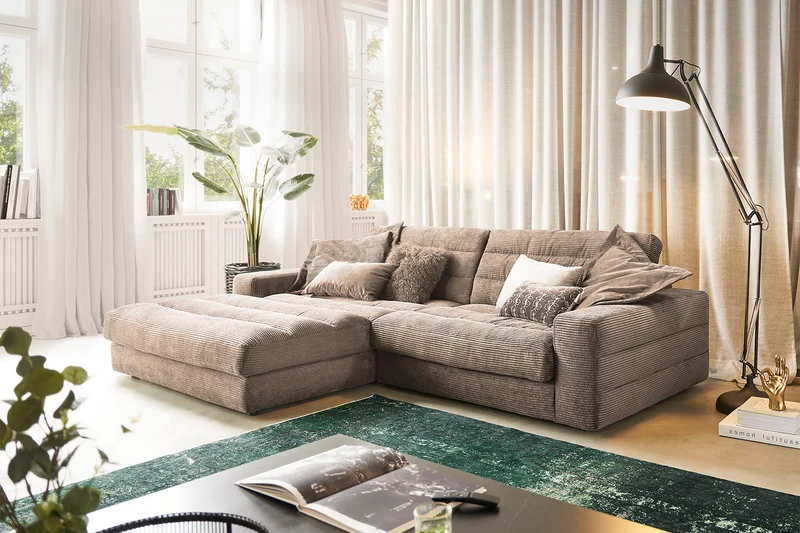 KAWOLA Sofa LANA Ecksofa Cord taupe