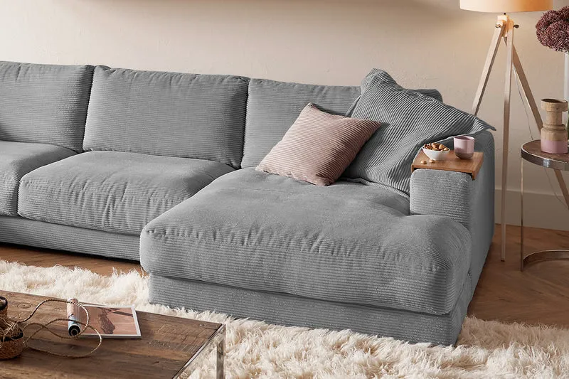 KAWOLA Sofa MADELINE Wohnlandschaft U-Form Cord grau
