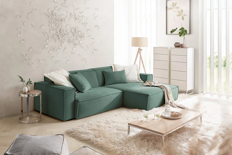 KAWOLA Sofa SAMU Ecksofa Feincord grün