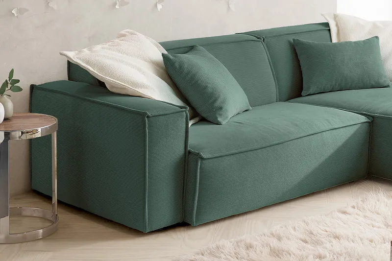 KAWOLA Sofa SAMU Ecksofa Feincord grün