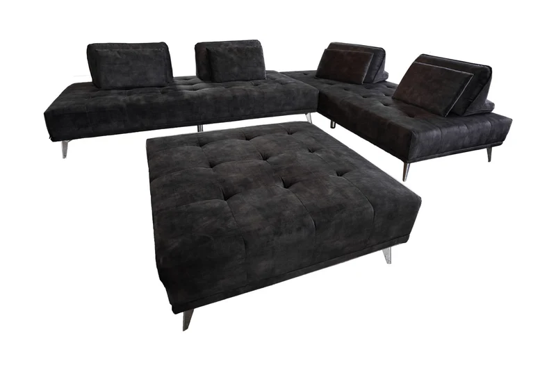 KAWOLA Sofa WIOLO Ecksofa velvet mit Hocker anthrazit
