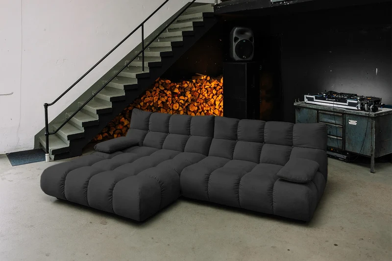 KAWOLA Sofa VIVIEN Ecksofa Velvet schwarz