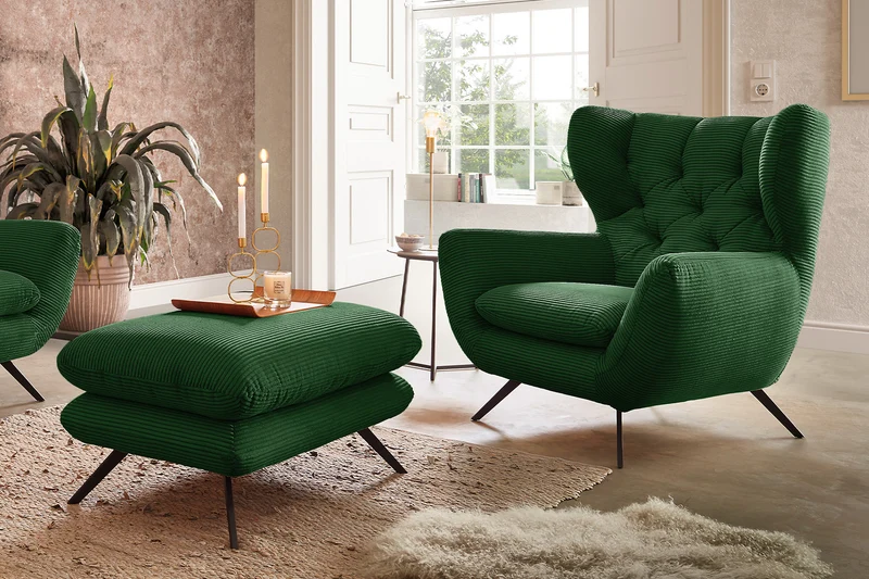 KAWOLA Sessel CHARME Hochlehnsessel Cord smaragd