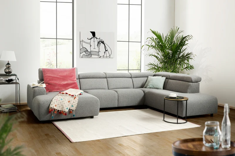 KAWOLA Sofa RISO Wohnlandschaft U-Form Stoff grau