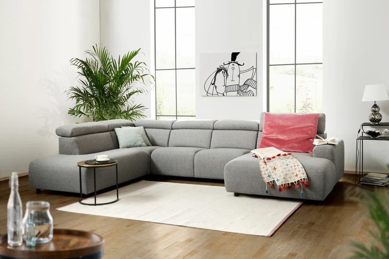 KAWOLA Sofa RISO Wohnlandschaft U-Form Stoff grau