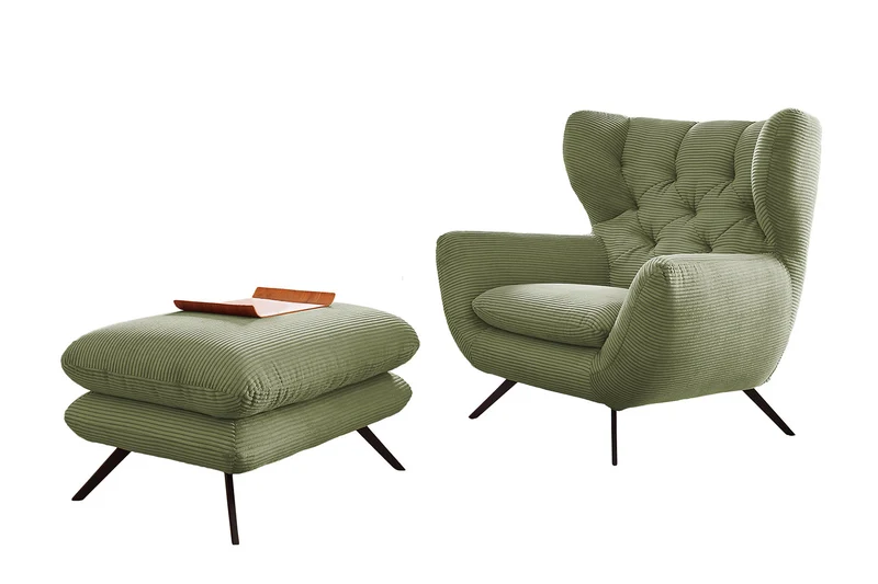 KAWOLA Sessel CHARME Hochlehnsessel Cord olivgrün