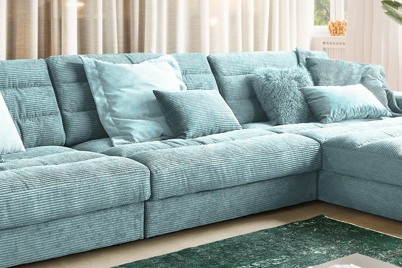 KAWOLA Sofa LANA XL Ecksofa Cord hellblau