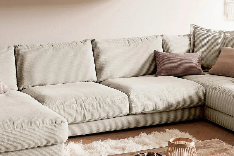 KAWOLA Sofa MADELINE Wohnlandschaft U-Form Cord cremeweiß