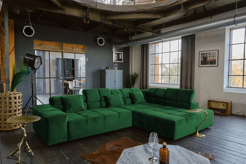 KAWOLA Sofa NEVADA Ecksofa Velvet smaragd