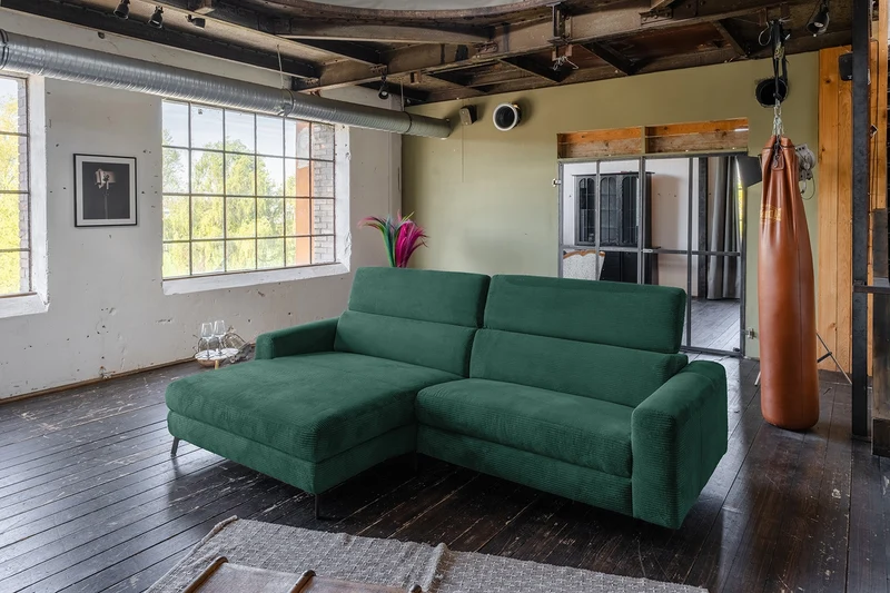 KAWOLA Sofa LAISKA Ecksofa Cord smaragd