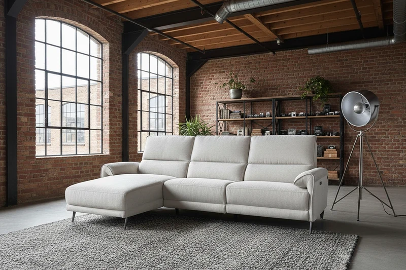 KAWOLA Sofa ADRIANA Ecksofa mit Relaxfunktion Stoff hellgrau