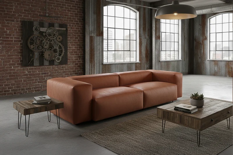 KAWOLA Sofa CELESTE 4-Sitzer Lederfaserstoff cognac