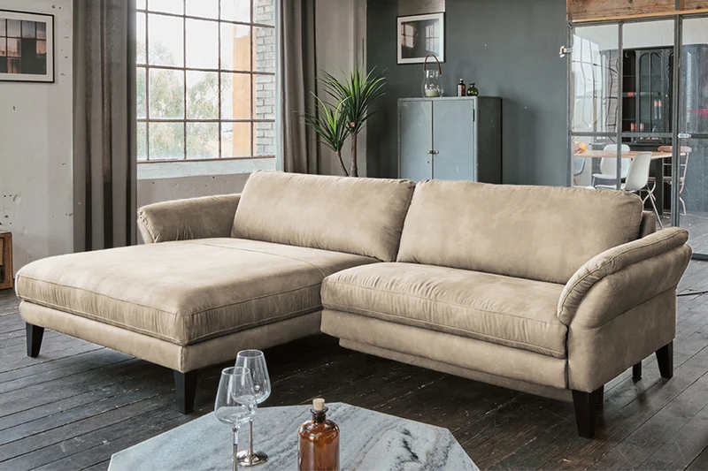 KAWOLA Sofa MALTA Ecksofa Stoff beige