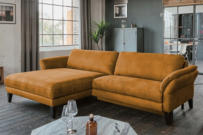KAWOLA Sofa MALTA Ecksofa Stoff cognac