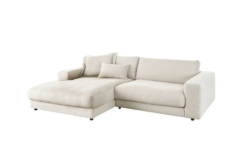 KAWOLA Sofa MADELINE Ecksofa mit Longchair Cord cremeweiß