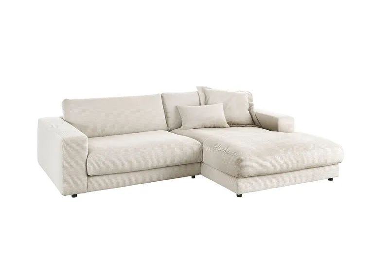 KAWOLA Sofa MADELINE Ecksofa mit Longchair Cord cremeweiß